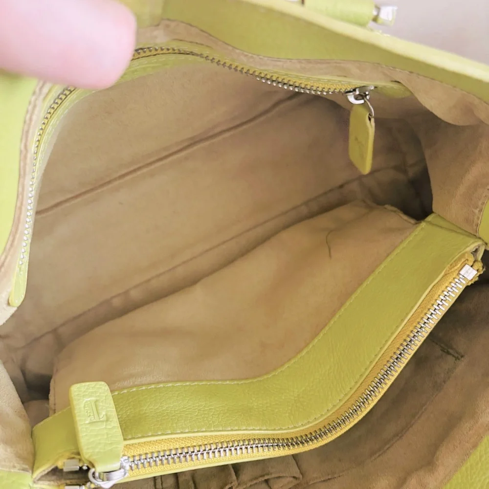 Tod’s Authentic Lime Green Leather Tote Handbag Bag Silver Hardware Women’s Rare
